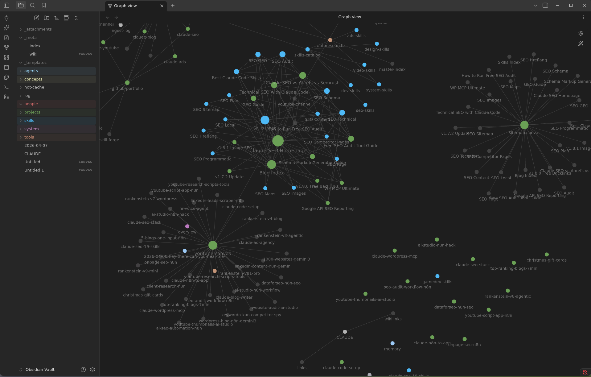 Graph view — color-coded wiki nodes